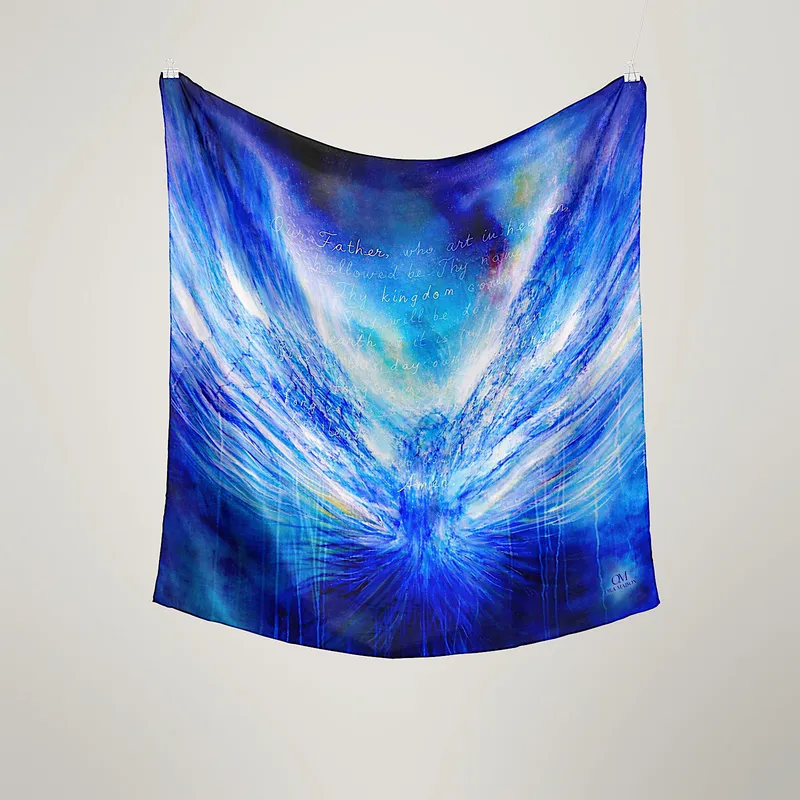The Messenger silk scarf, hanging, view 3
